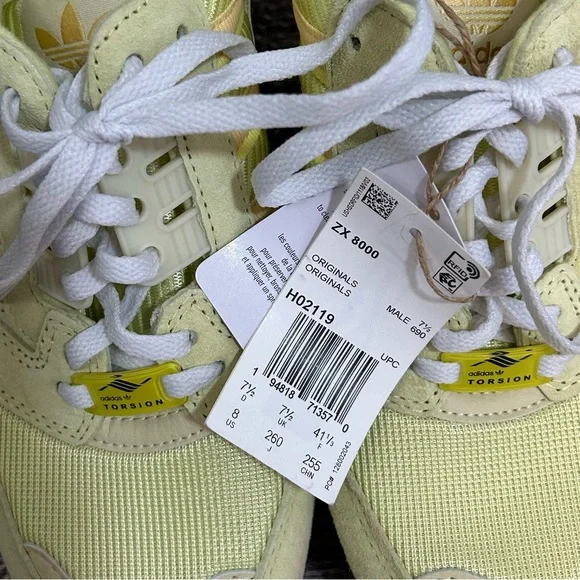NWT Men's Size 8 Adidas Originals ZX 8000 Sneakers in Yellow Tint